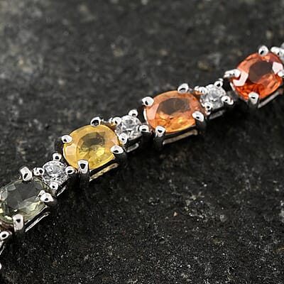 Multi Sapphire and White Zircon Bracelet in Platinum Over Sterling Silver (6.50 In) 7.35 ctw