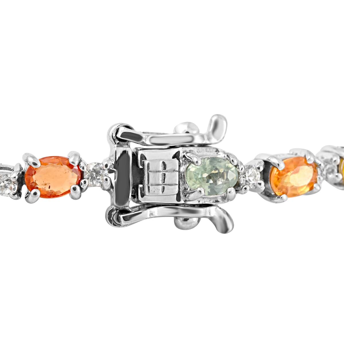 Doorbuster Multi Sapphire and Natural White Zircon Bracelet in Platinum Over Sterling Silver (6.50 In) 8.50 Grams 7.35 ctw image number 2