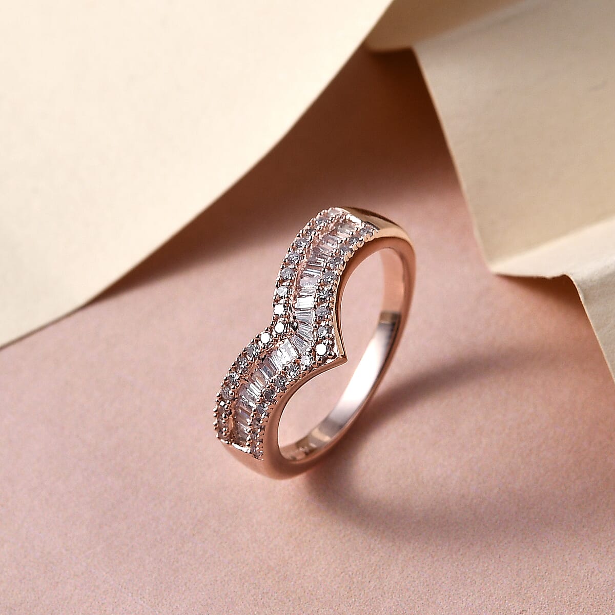 Natural Pink Diamond Chevron Ring in Vermeil Rose Gold Over Sterling Silver (Size 8.0) 0.33 ctw image number 1