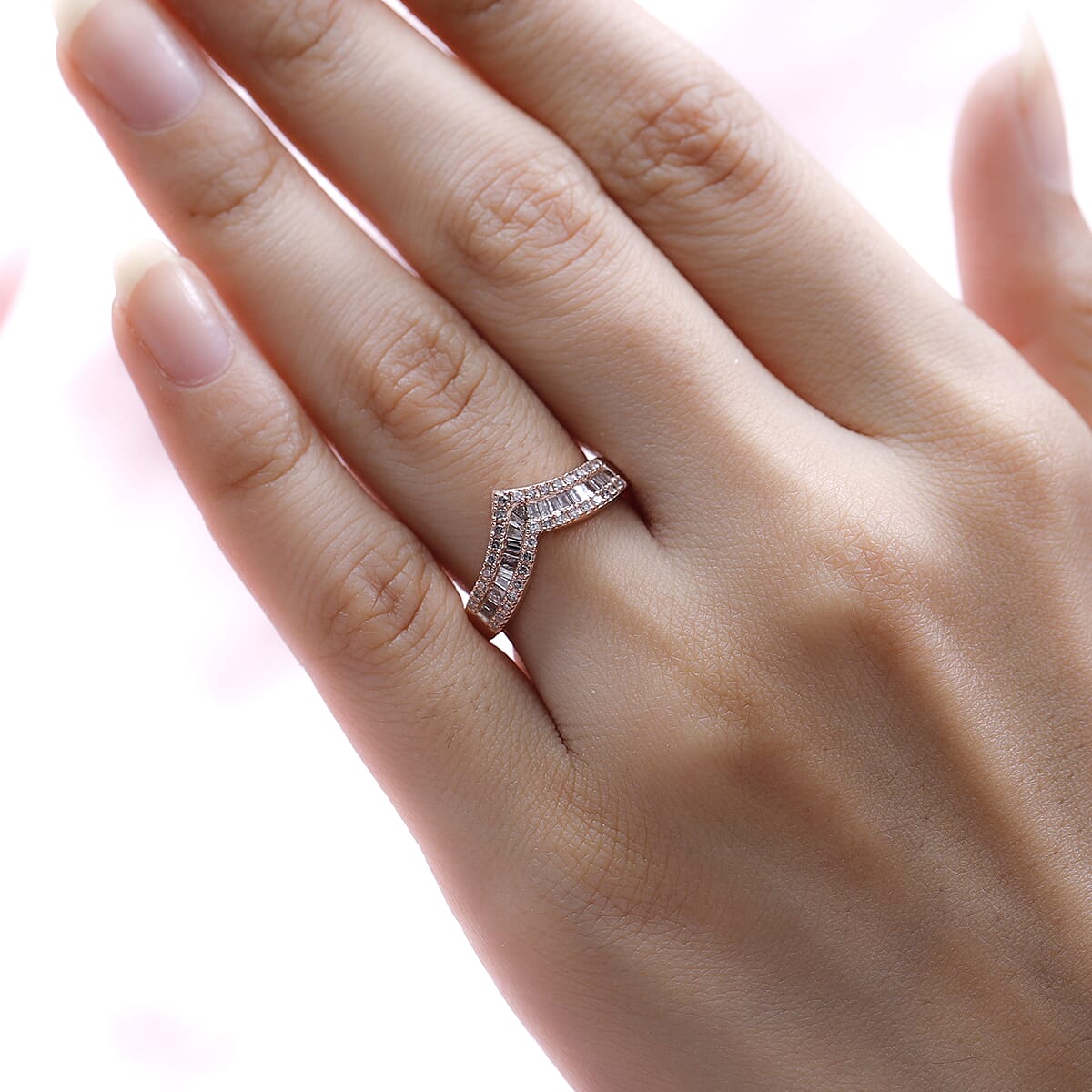 Natural Pink Diamond Chevron Ring in Vermeil Rose Gold Over Sterling Silver (Size 8.0) 0.33 ctw image number 2