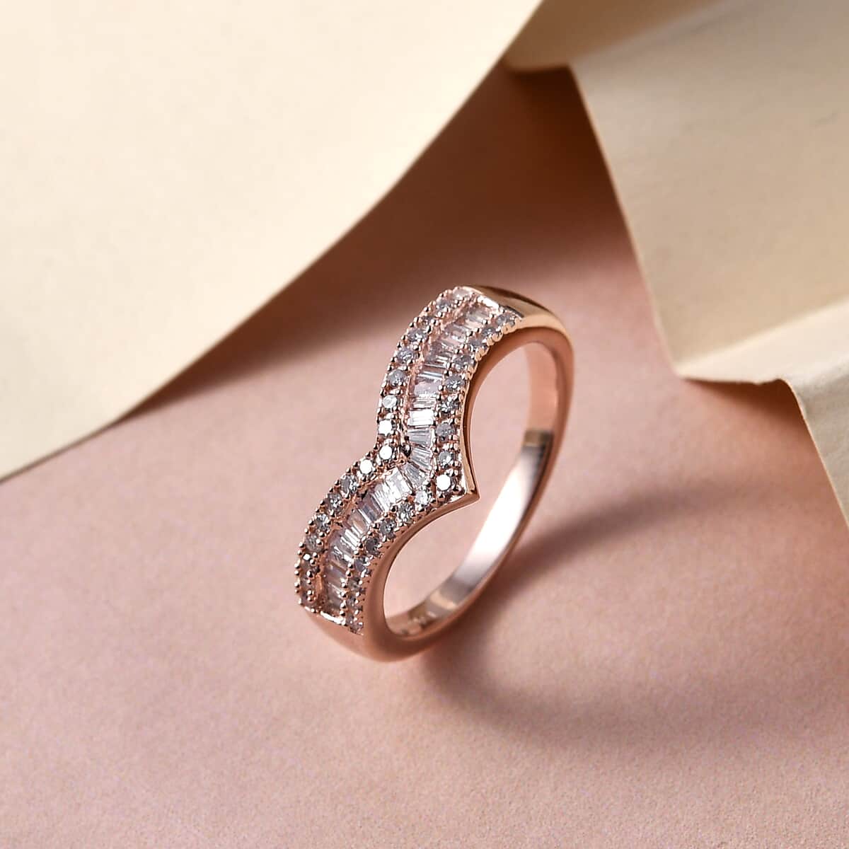 Natural Pink Diamond Chevron Ring in Vermeil Rose Gold Over Sterling Silver (Size 9.0) 0.33 ctw image number 1