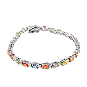 Multi Sapphire and White Zircon Bracelet in Platinum Over Sterling Silver (8.00 In) 8.40 ctw