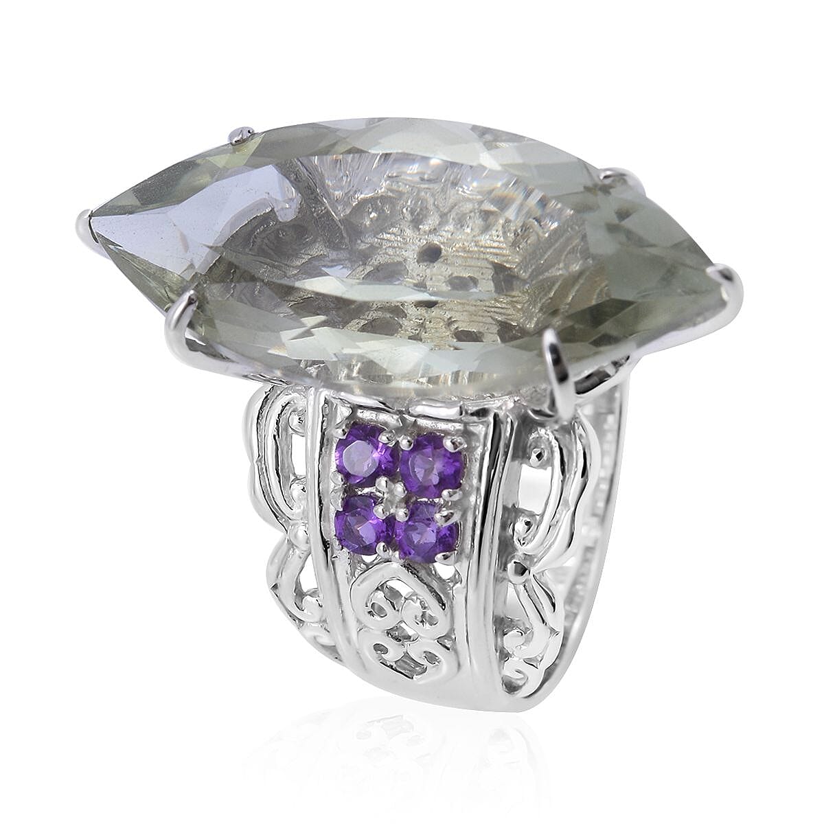Montezuma Prasiolite and Amethyst Ring in Platinum Over Sterling Silver (Size 6.0) 12.00 ctw image number 2