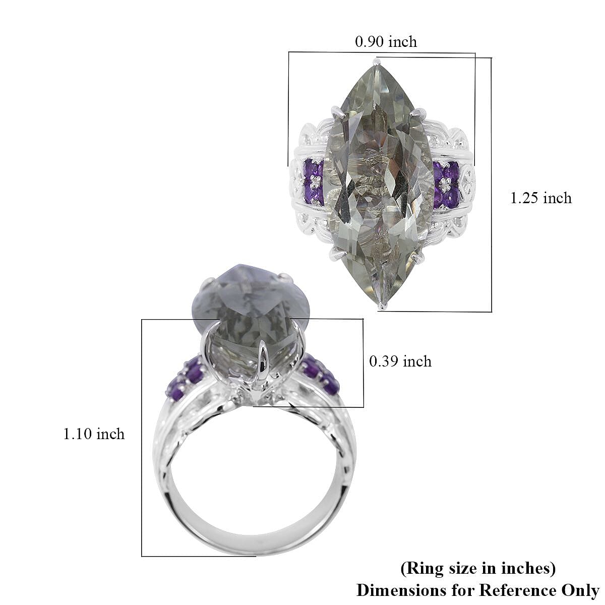 Montezuma Prasiolite and Amethyst Ring in Platinum Over Sterling Silver (Size 6.0) 12.00 ctw image number 4