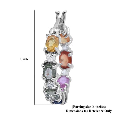 Multi Sapphire and White Zircon Hoop Earrings in Platinum Over Sterling Silver 4.00 ctw