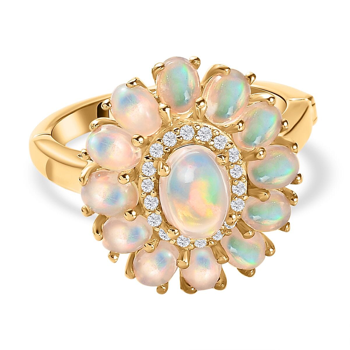 Ethiopian Welo Opal and White Zircon 2.09 ctw Ring in Vermeil Yellow Gold Over Sterling Silver (Size 11.5)