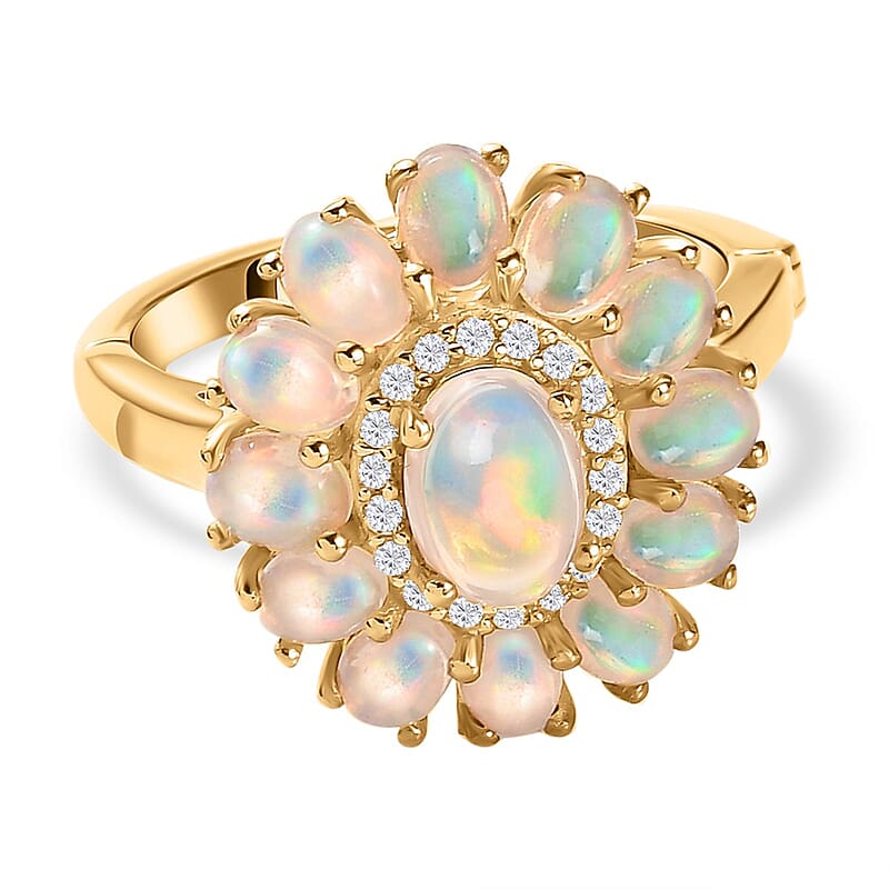 Ethiopian Welo Opal and White Zircon 2.09 ctw Ring in Vermeil Yellow Gold Over Sterling Silver (Size 11.5)