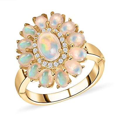 Ethiopian Welo Opal and White Zircon 2.09 ctw Ring in Vermeil Yellow Gold Over Sterling Silver (Size 11.5)