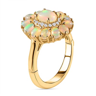 Ethiopian Welo Opal and White Zircon 2.09 ctw Ring in Vermeil Yellow Gold Over Sterling Silver (Size 11.5)