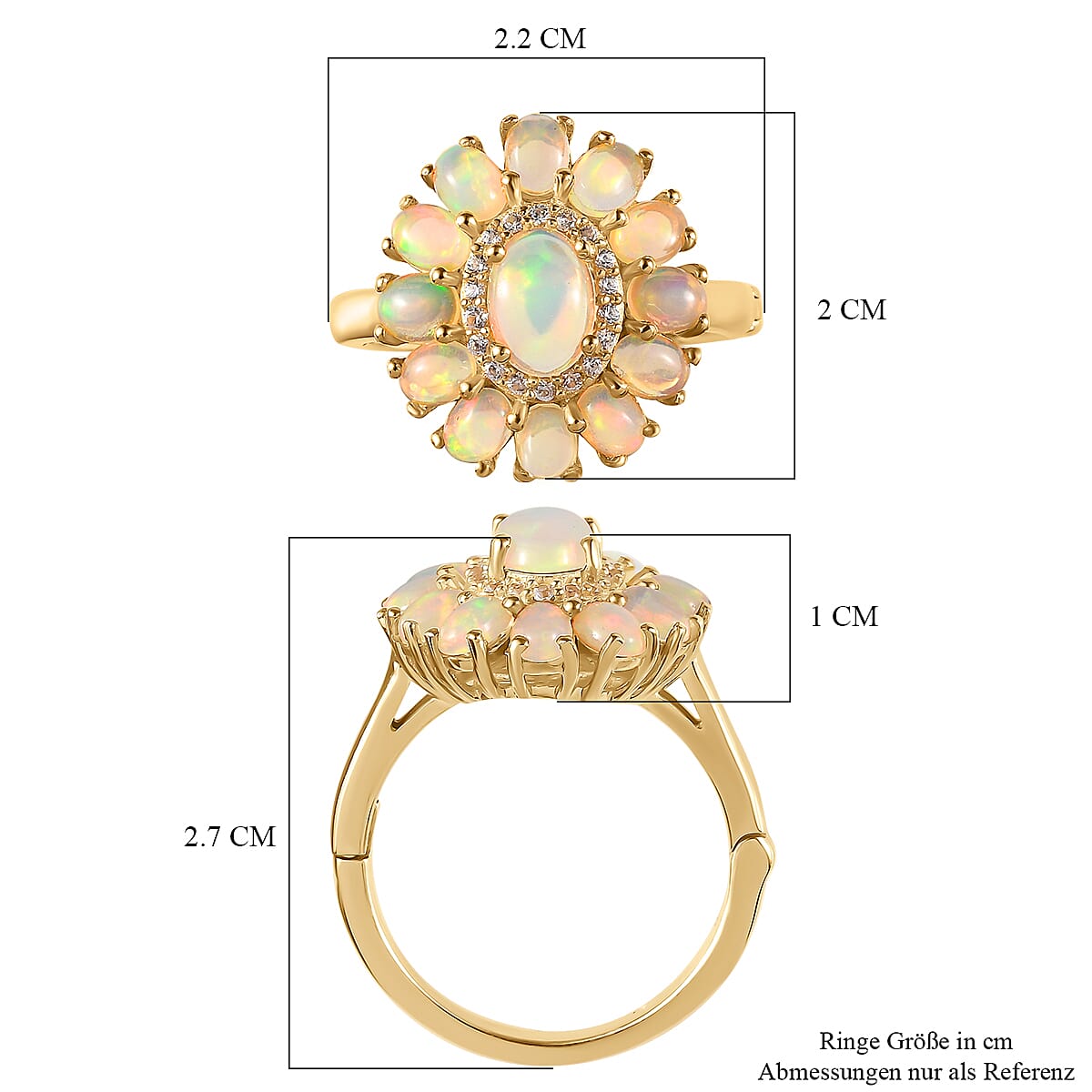 Ethiopian Welo Opal and White Zircon 2.09 ctw Ring in Vermeil Yellow Gold Over Sterling Silver (Size 11.5)
