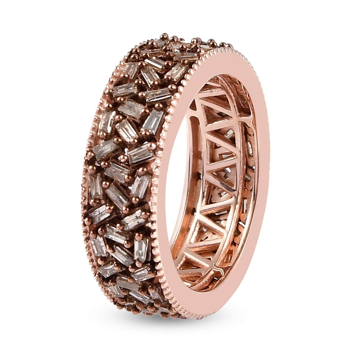 Natural Champagne Diamond Eternity Band Ring in Vermeil Rose Gold Over Sterling Silver (Size 6.0) 1.50 ctw image number 3