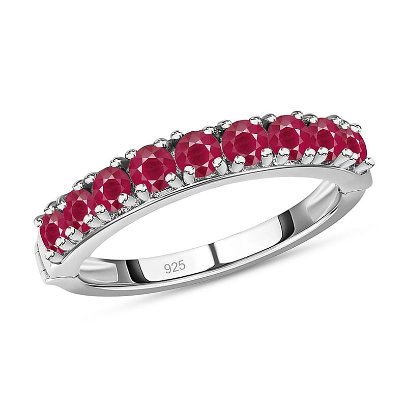 African Ruby (FF) 1.30 ctw Band Ring in Platinum Over Sterling Silver (Size 10.0)