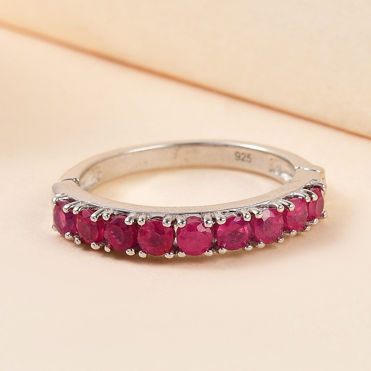 African Ruby (FF) 1.30 ctw Band Ring in Platinum Over Sterling Silver (Size 10.0)