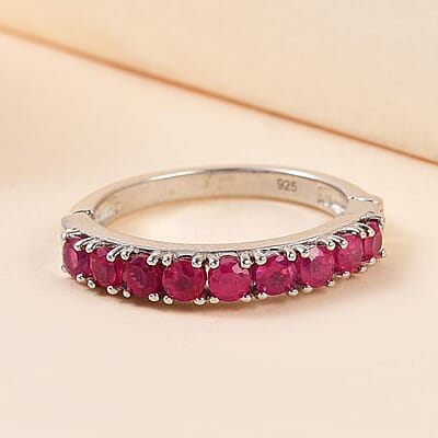 African Ruby (FF) 1.30 ctw Band Ring in Platinum Over Sterling Silver (Size 10.0)