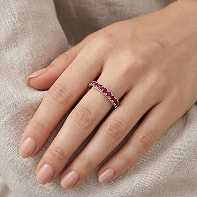 African Ruby (FF) 1.30 ctw Band Ring in Platinum Over Sterling Silver (Size 10.0)
