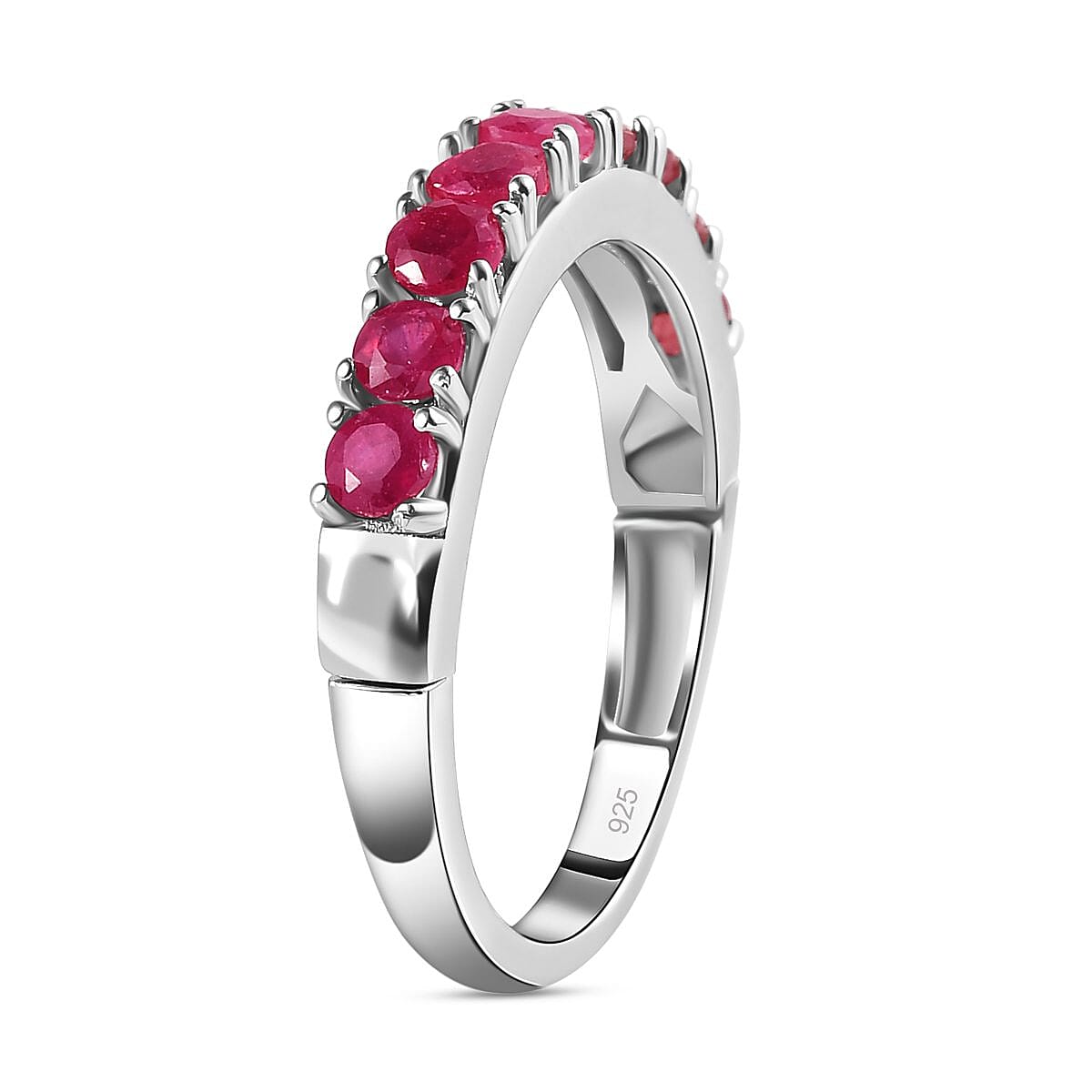 African Ruby (FF) 1.30 ctw Band Ring in Platinum Over Sterling Silver (Size 10.0)