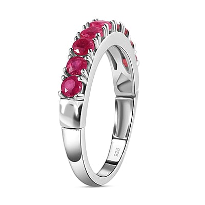 African Ruby (FF) 1.30 ctw Band Ring in Platinum Over Sterling Silver (Size 10.0)