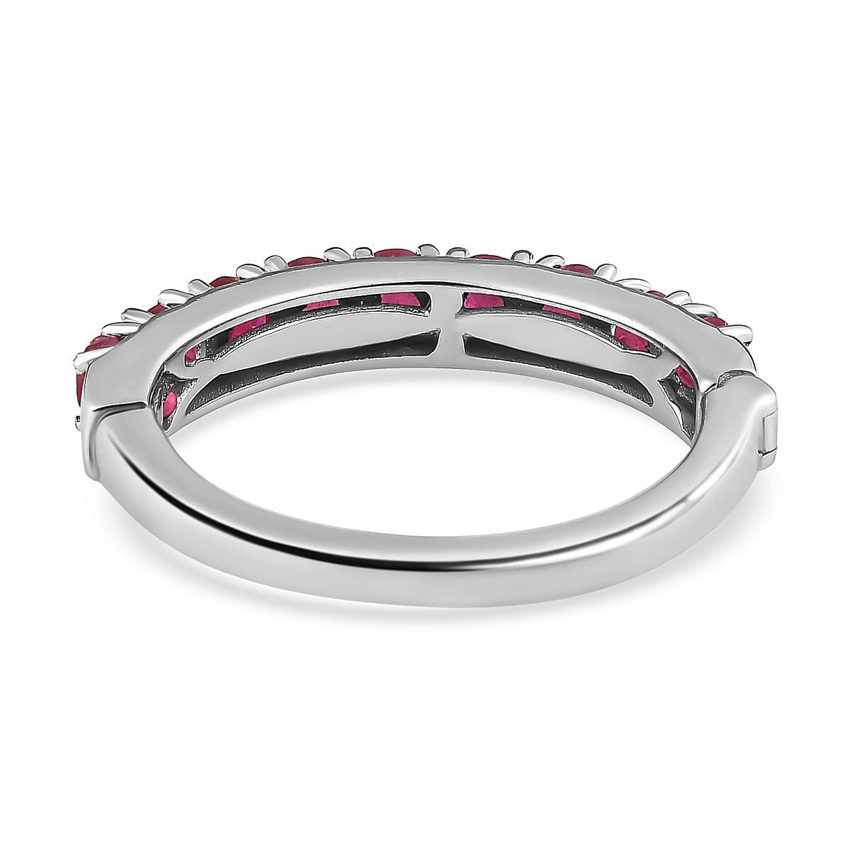 African Ruby (FF) 1.30 ctw Band Ring in Platinum Over Sterling Silver (Size 10.0)