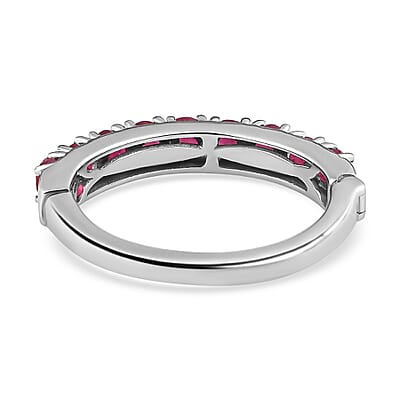 African Ruby (FF) 1.30 ctw Band Ring in Platinum Over Sterling Silver (Size 10.0)