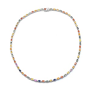 Multi Sapphire and White Zircon Necklace 18 Inches in Platinum Over Sterling Silver 19.40 ctw