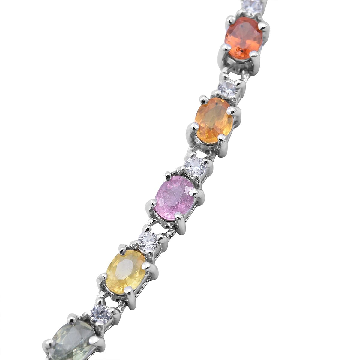 Multi Sapphire and White Zircon Necklace 18 Inches in Platinum Over Sterling Silver 19.40 ctw image number 1