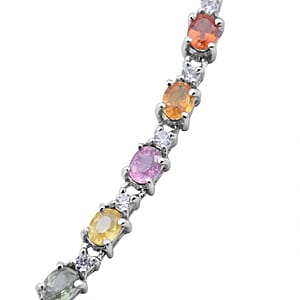 Multi Sapphire and White Zircon Necklace 18 Inches in Platinum Over Sterling Silver 19.40 ctw