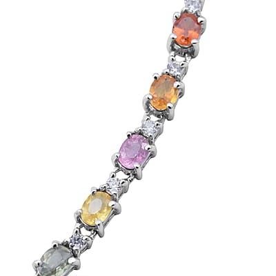 Multi Sapphire and White Zircon Necklace 18 Inches in Platinum Over Sterling Silver 19.40 ctw