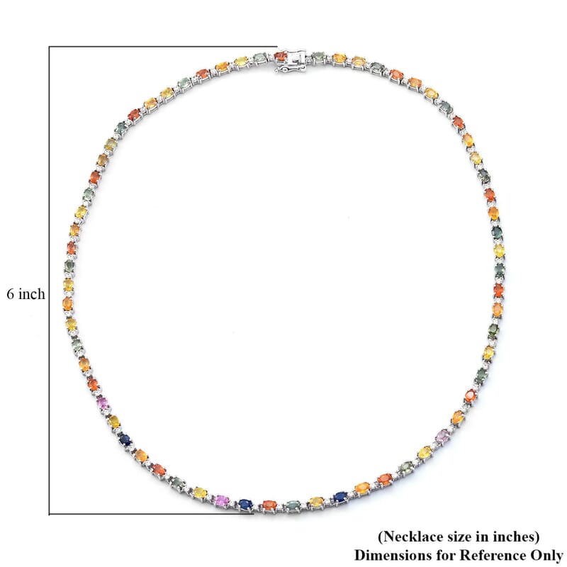 Multi Sapphire and White Zircon Necklace 18 Inches in Platinum Over Sterling Silver 19.40 ctw