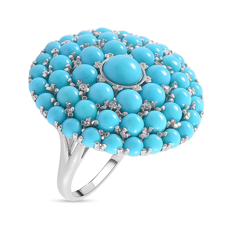 Premium Sleeping Beauty Turquoise Cocktail Ring in Platinum Over Sterling Silver (Size 10.0) 8.00 ctw