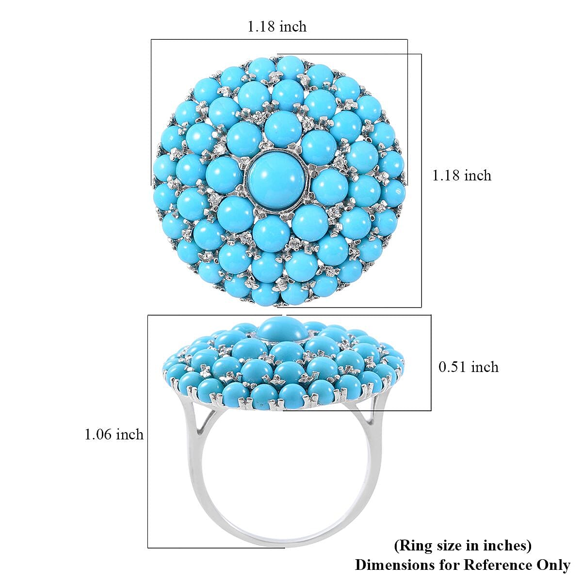 Premium Sleeping Beauty Turquoise Cocktail Ring in Platinum Over Sterling Silver (Size 10.0) 8.00 ctw image number 3
