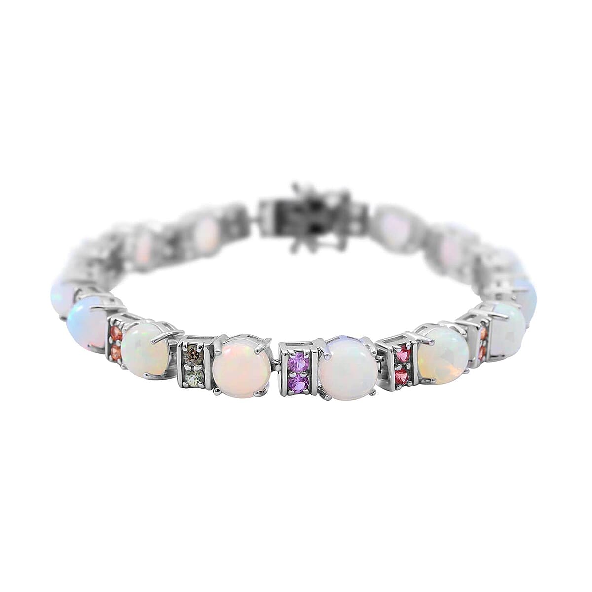 Doorbuster Premium Ethiopian Welo Opal, Multi Sapphire Bracelet in Platinum Over Sterling Silver (6.50 In) 12.75 Grams 16.90 ctw image number 0