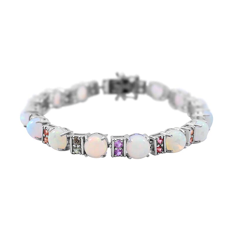 Premium Ethiopian Welo Opal, Multi Sapphire Bracelet in Platinum Over Sterling Silver (6.50 In) 16.90 ctw