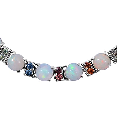 Premium Ethiopian Welo Opal, Multi Sapphire Bracelet in Platinum Over Sterling Silver (6.50 In) 16.90 ctw