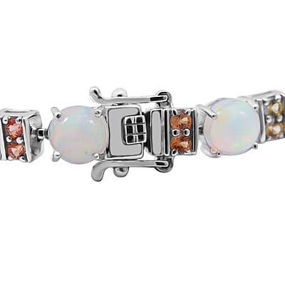 Premium Ethiopian Welo Opal, Multi Sapphire Bracelet in Platinum Over Sterling Silver (6.50 In) 16.90 ctw