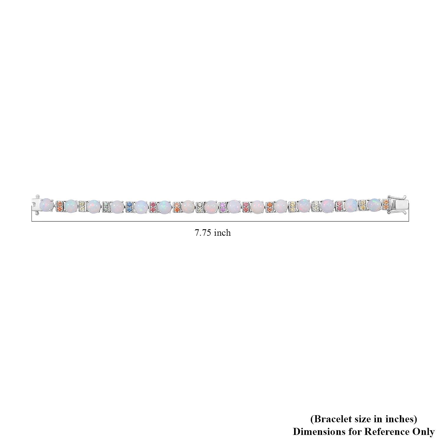 Premium Ethiopian Welo Opal, Multi Sapphire Bracelet in Platinum Over Sterling Silver (6.50 In) 16.90 ctw