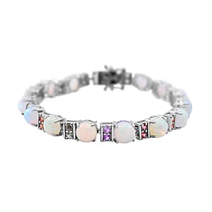 Premium Ethiopian Welo Opal, Multi Sapphire Bracelet in Platinum Over Sterling Silver (8.00 In) 19.35 ctw