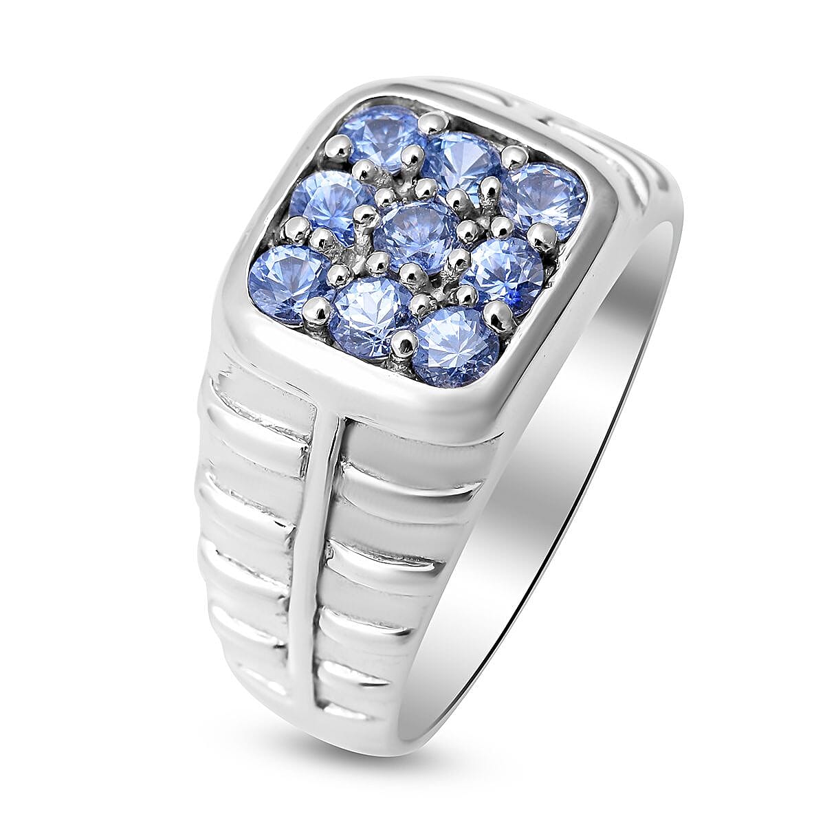 Ceylon Sapphire Men's Ring in Platinum Over Sterling Silver (Size 10.0) 0.90 ctw