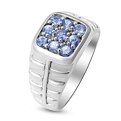 Ceylon Sapphire Men's Ring in Platinum Over Sterling Silver (Size 10.0) 0.90 ctw