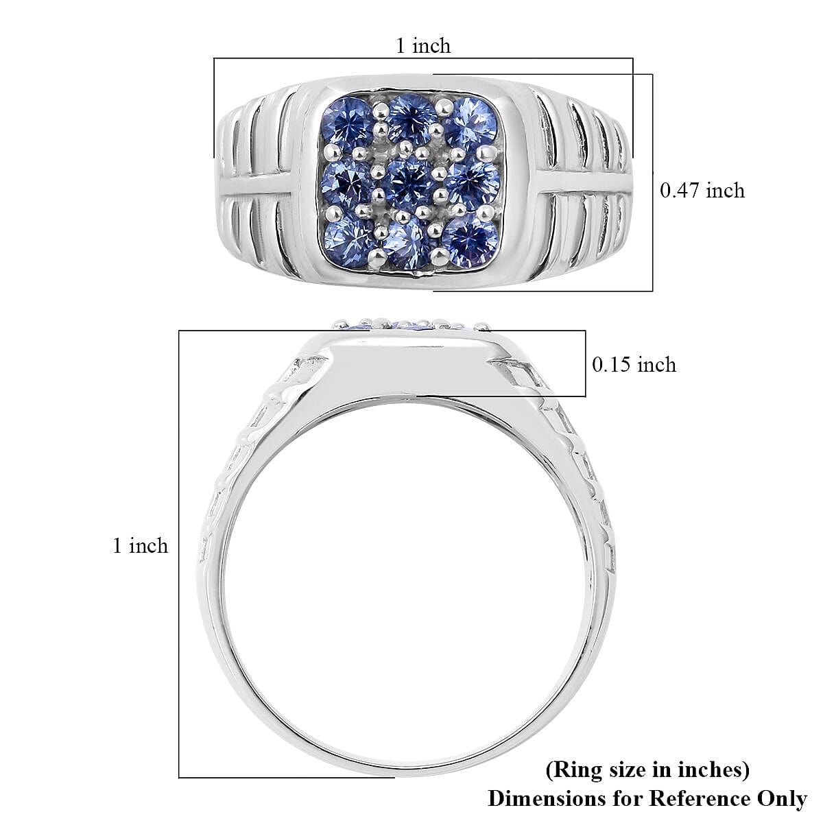 Ceylon Sapphire Men's Ring in Platinum Over Sterling Silver (Size 10.0) 0.90 ctw
