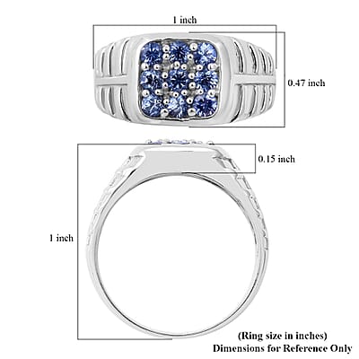 Ceylon Sapphire Men's Ring in Platinum Over Sterling Silver (Size 10.0) 0.90 ctw