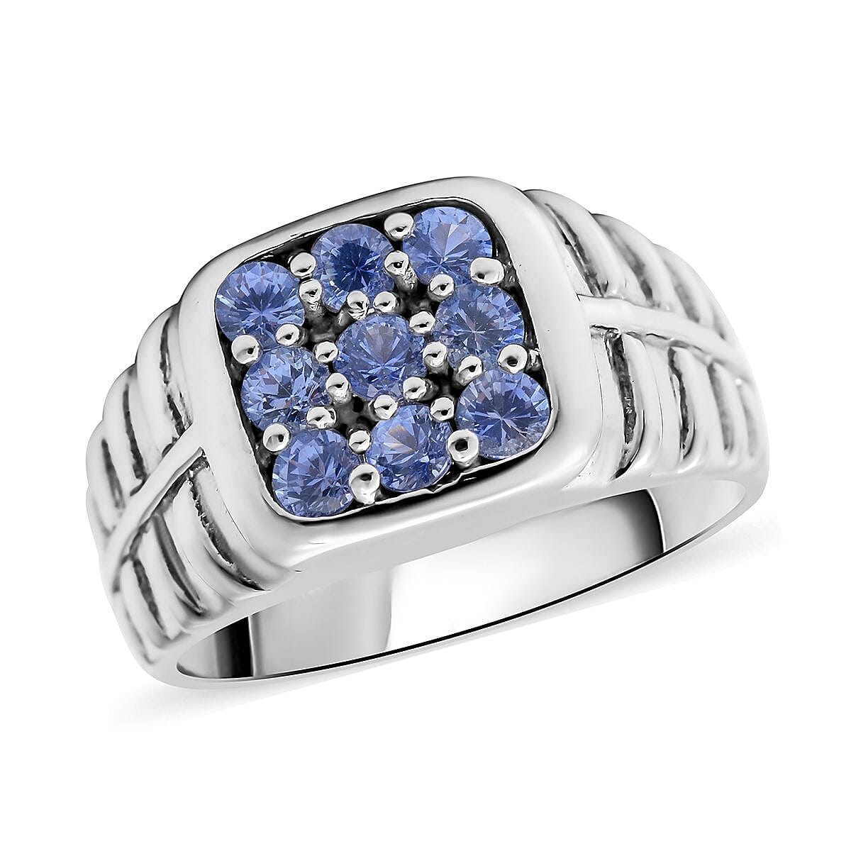 Buy Ceylon Sapphire Men's Ring in Platinum Over Sterling Silver