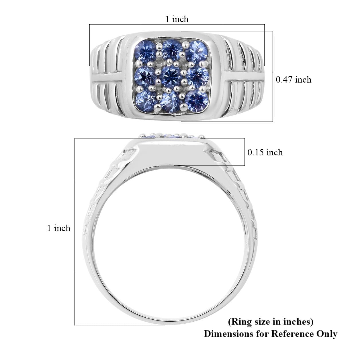 Ceylon Sapphire Men's Ring in Platinum Over Sterling Silver (Size 14.0) 7.25 Grams 0.90 ctw image number 4