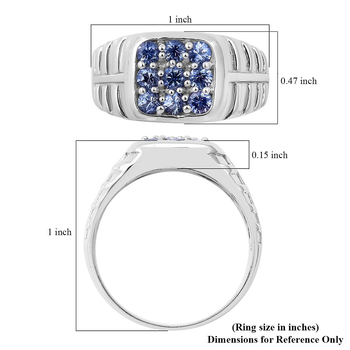 Ceylon Sapphire Men's Ring in Platinum Over Sterling Silver (Size 9.0) 7.25 Grams 0.90 ctw