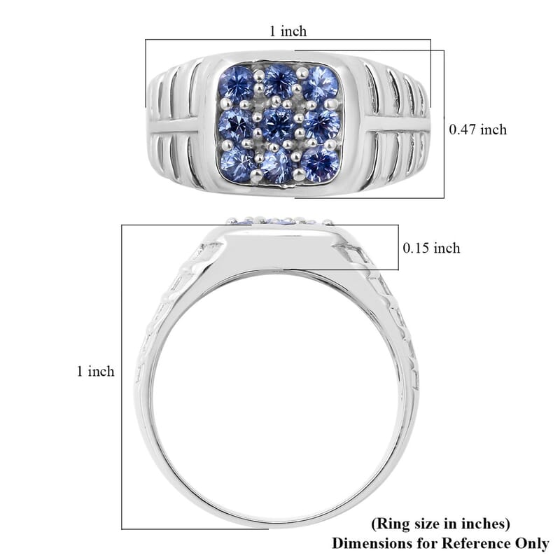 Ceylon Sapphire Men's Ring in Platinum Over Sterling Silver (Size 9.0) 7.25 Grams 0.90 ctw
