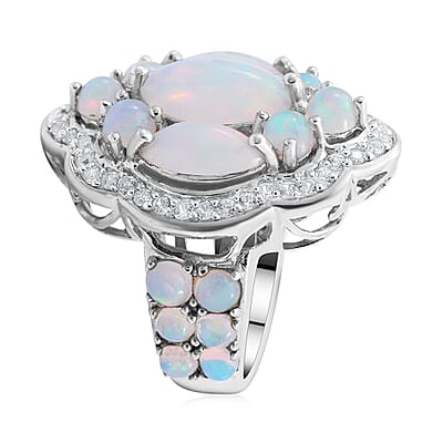 AAA Ethiopian Welo Opal and White Zircon Ring in Platinum Over Sterling Silver (Size 10.0) 5.75 ctw