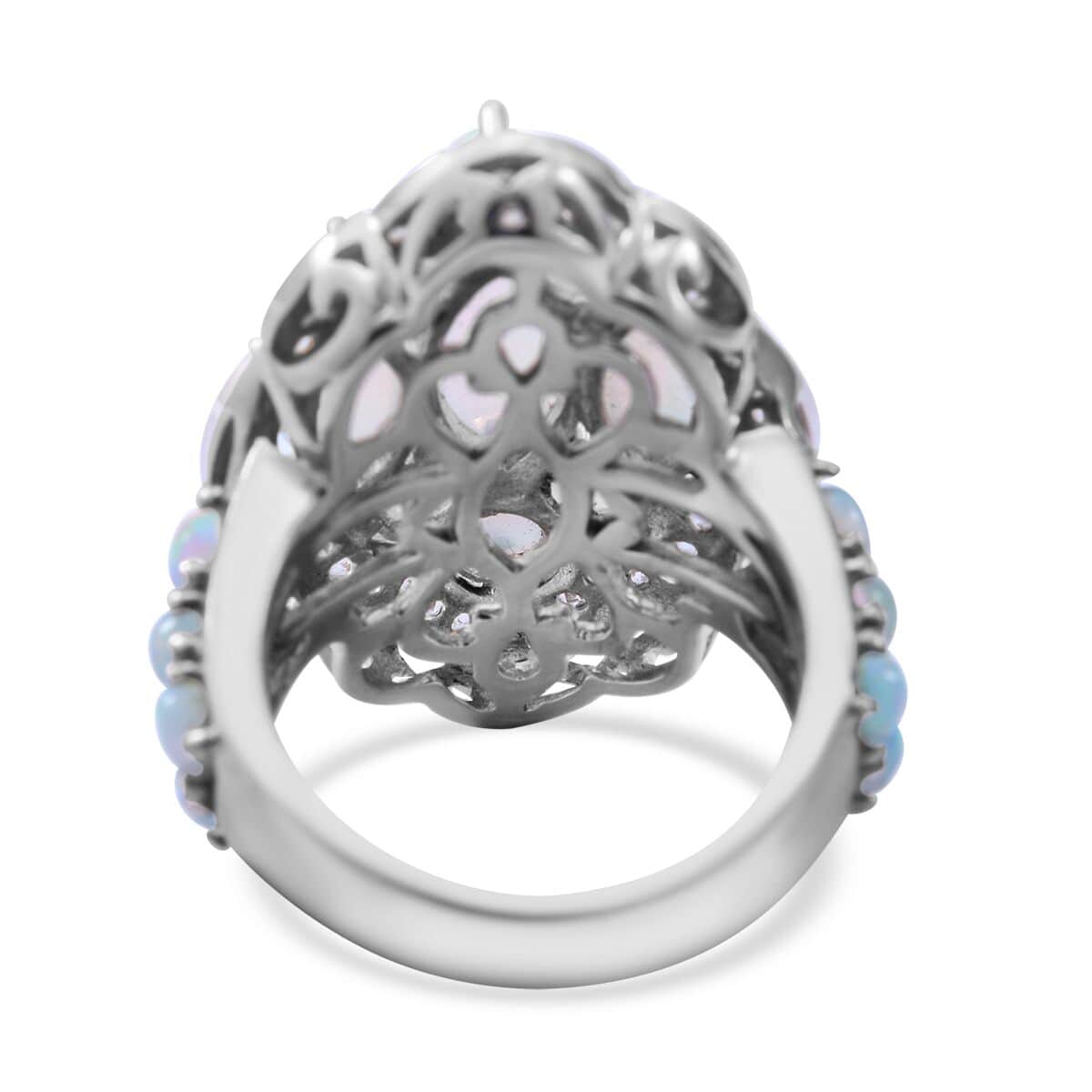 AAA Ethiopian Welo Opal and Natural White Zircon Ring in Platinum Over Sterling Silver (Size 10.0) (8 g) 5.75 ctw image number 4