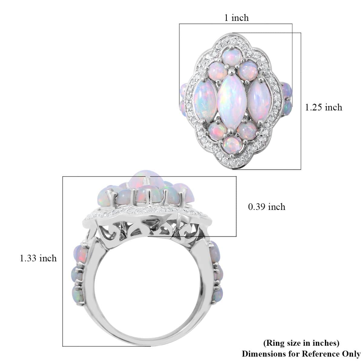 AAA Ethiopian Welo Opal and Natural White Zircon Ring in Platinum Over Sterling Silver (Size 10.0) (8 g) 5.75 ctw image number 5