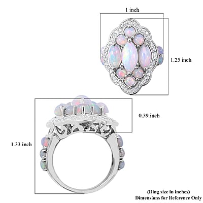 AAA Ethiopian Welo Opal and White Zircon Ring in Platinum Over Sterling Silver (Size 10.0) 5.75 ctw