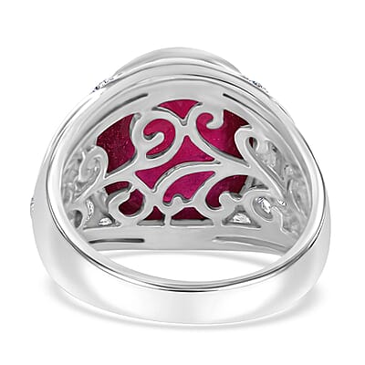 Premium African Ruby (FF) and Moissanite Men's Ring in Platinum Over Sterling Silver (Size 10.0) 22.35 ctw