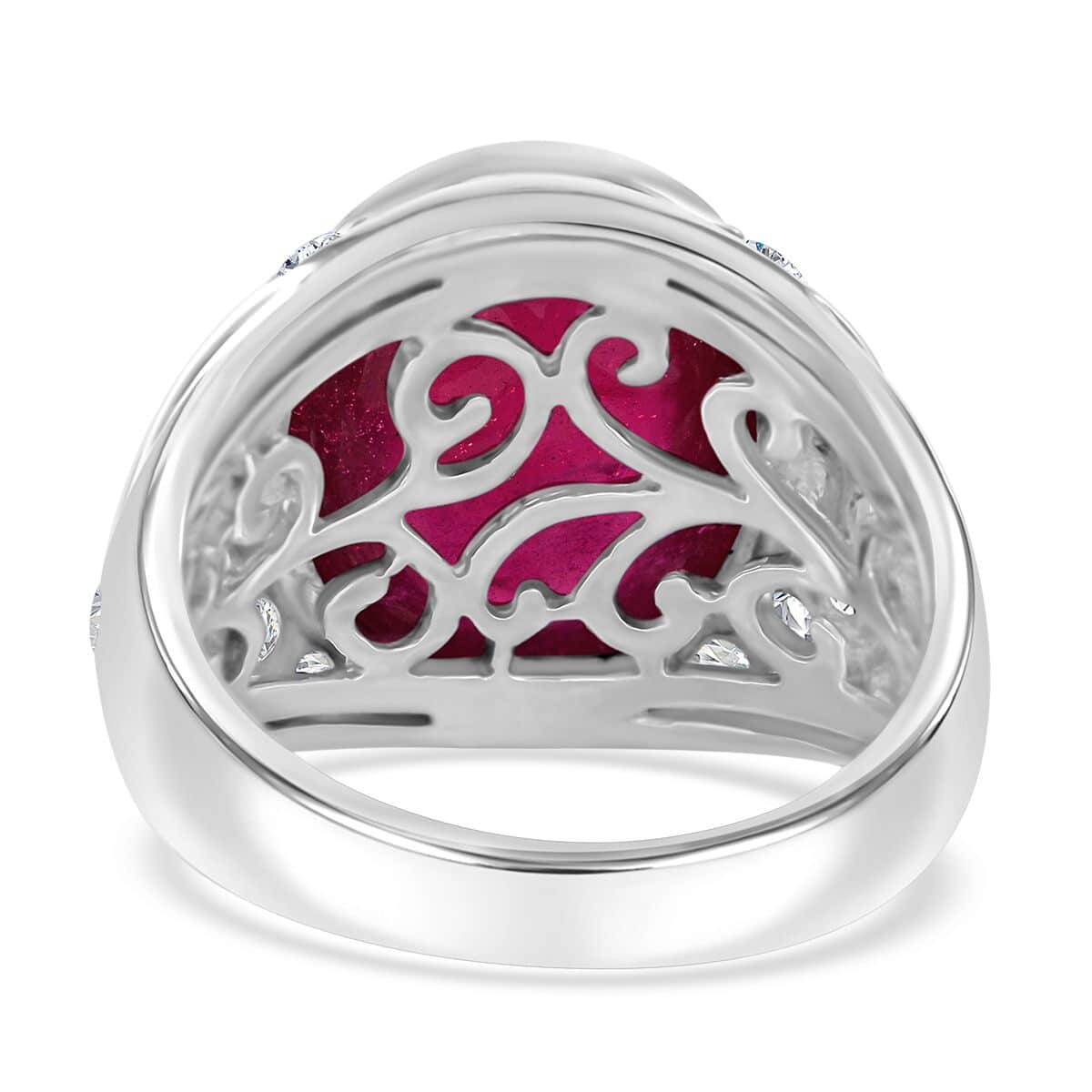 Premium African Ruby (FF) and Moissanite Men's Ring in Platinum Over Sterling Silver (Size 10.0) 22.35 ctw image number 3